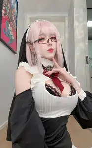 Coser Jiu Yan's Alluring Nun 2 Cosplay: Enchanting Anime Beauty with Striking Pink Hair and Mysterious Gaze. Explore Now!-1