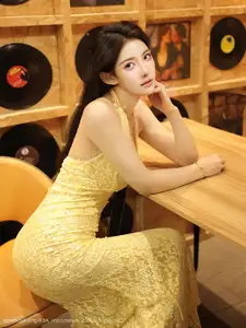 XiuRen No.10715: Li Shuang Er The Yellow Lace Dress Goddess, Pure Allure Amidst Vintage Charm-11