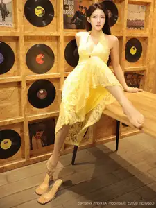 XiuRen No.10715: Li Shuang Er The Yellow Lace Dress Goddess, Pure Allure Amidst Vintage Charm-1