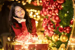 Radiant Smile Girl in Red Amidst Twinkling Lights: Warm Beauty for Festive Season-6