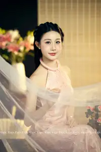 Serene Asian Beauty: Discover A Graceful Woman In A Traditional Pink Dress Amidst Blossoms.-2