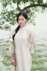 VGU No.16: Discover the Gentle Charm of White Ao Dai and Lotus – Captivating Vietnamese Beauty-3