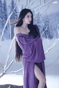 VGU No.85: Discover the Enigmatic Winter Beauty of a Long-Haired Muse Amidst Pure Snow, Adorned in Captivating Purple.-7