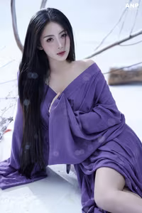 VGU No.85: Discover the Enigmatic Winter Beauty of a Long-Haired Muse Amidst Pure Snow, Adorned in Captivating Purple.-2