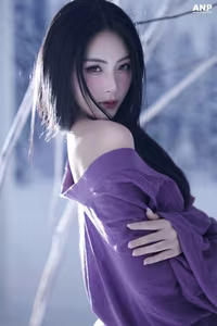 VGU No.85: Discover the Enigmatic Winter Beauty of a Long-Haired Muse Amidst Pure Snow, Adorned in Captivating Purple.-10