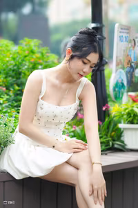 VGU No.3 - Elegant Girl in White Dress Gracing a Lush Green Garden-1
