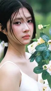 VGU No.173: Discover the serene beauty of a dreamy girl with white roses in the morning sun.-10