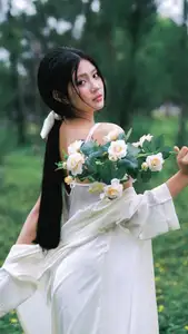 VGU No.173: Discover the serene beauty of a dreamy girl with white roses in the morning sun.-0