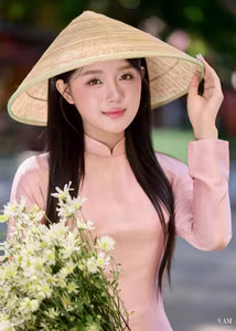 VGU No.49: Vietnamese Grace: Lady in Pink Ao Dai with Pure White Flowers-7