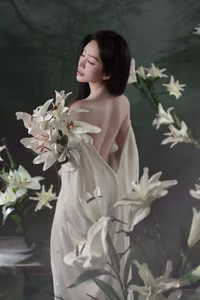 VGU No.34: Elegant Vietnamese Woman Amidst Pristine White Lilies-16