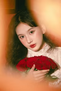 VGU No.149: White Dress Muse with Red Roses – Captivating Vintage Romance.-2