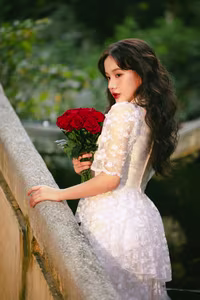 VGU No.149: White Dress Muse with Red Roses – Captivating Vintage Romance.-1