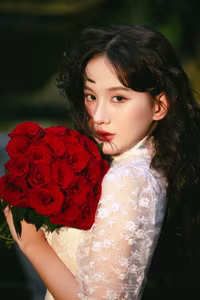 VGU No.149: White Dress Muse with Red Roses – Captivating Vintage Romance.-7