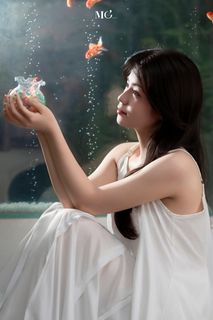 Dreamy Muse & Goldfish: Poetic Artistic Portrait-15