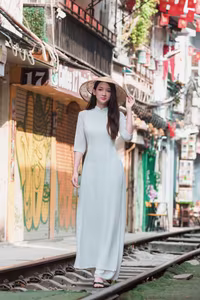 XVG No.52: Elegant Ao Dai Beauty in Hanoi Old Quarter Train Street Captivating Vietnamese Charm-11