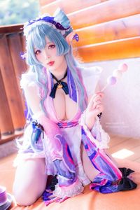 Coser Shimo Tsukigami as Yumemizuki Mizuki: Adorable Pastel Maid Cosplay with Elf Ears and Blue Hair-11
