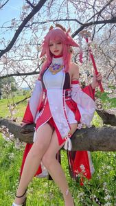 Yae Miko Genshin Impact Cosplay by Bao Zou Li Yu Wang Amidst Sakura Blossoms-0