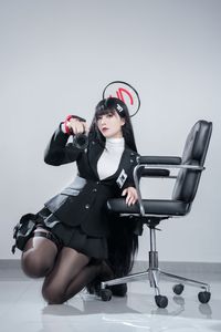 Blue Archive Tsukigami Rion Cosplay by Banbanzi: Alluring Office Uniform & Black Stockings - Tukuku-15