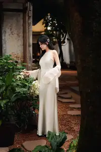 VGU No.170: Elegant Woman in Pristine White Dress Amidst Serene Garden – Capturing Timeless Grace.-4