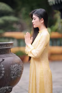 VGU No.132: Elegant Yellow Ao Dai Beauty Inspiring Vietnamese Cultural Grace-9