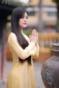 VGU No.132: Elegant Yellow Ao Dai Beauty Inspiring Vietnamese Cultural Grace-8