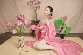 Graceful Young Woman in Pink with Lotus Flowers | Vietnamese Beauty Photo-3