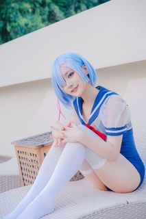 Cute Rem Swimsuit Cosplay by the Pool: Stunning Photos of Rem Coser in Bikini-7