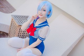 Cute Rem Swimsuit Cosplay by the Pool: Stunning Photos of Rem Coser in Bikini-16
