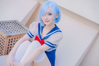Cute Rem Swimsuit Cosplay by the Pool: Stunning Photos of Rem Coser in Bikini-5