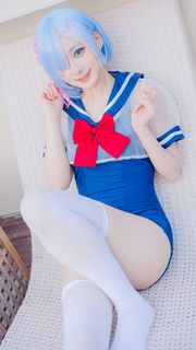 Cute Rem Swimsuit Cosplay by the Pool: Stunning Photos of Rem Coser in Bikini-4