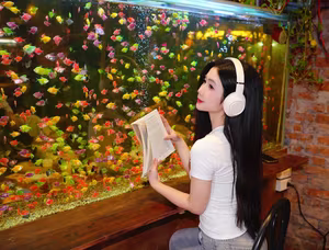 VGU No.124: Girl Reading Relaxing Amidst a Vibrant Aquarium-11