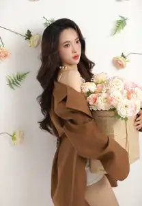 VGU No.177: Elegant Muse: Alluring Beauty in Brown Blazer & White Lace Amidst a Dreamy Floral Setting-5