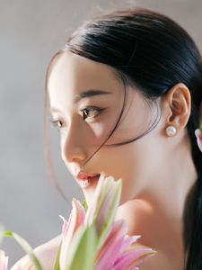 Artistic Portrait: Elegant Asian Woman with Lilies-1