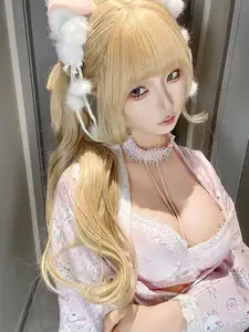 Captivating Coser Chunmomo: Pink Kimono Charm & Cute Cat Ears Part01-7