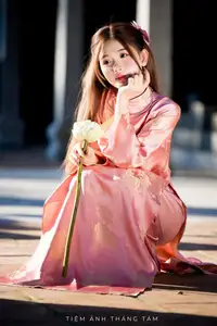 Captivating Serenity: Vietnamese Girl in Pink Ao Dai with Lotus Flowers1730591-29