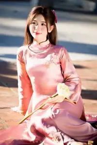 Captivating Serenity: Vietnamese Girl in Pink Ao Dai with Lotus Flowers1730591-26
