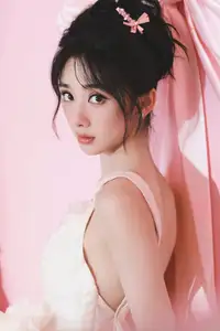 VGU No.189: Discover the sweet beauty of the girl in a white dress, charming with a unique style in a dreamy pink setting.-3