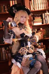 Shui Miao Aqua's Stunning Navia Cosplay: Genshin Impact Elegance in a Grand Library-0