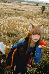 Coser Ely_eee: Holo's Radiant "Soft Glow" Cosplay Amidst Warm Grass-8