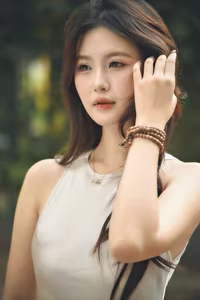 VGU No.54: Elegant Vietnamese Girl with White Chrysanthemums, A Gentle Moment by Bicycle Amidst Greenery.-6