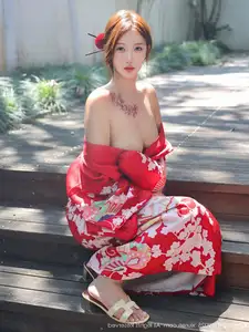 Jin Yun Xi Yuki: Enchanting Beauty in a Fiery Red Kimono, Captivating Every Gaze - XiuRen No.10683-38