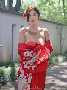 Jin Yun Xi Yuki: Enchanting Beauty in a Fiery Red Kimono, Captivating Every Gaze - XiuRen No.10683-35