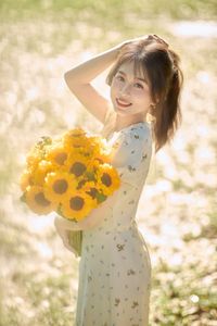 Charming Beauty with Sunflowers in a Natural Landscape-7