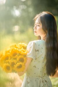 Charming Beauty with Sunflowers in a Natural Landscape-8