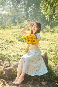 Charming Beauty with Sunflowers in a Natural Landscape-19