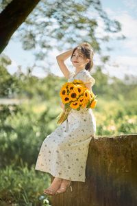 Charming Beauty with Sunflowers in a Natural Landscape-20