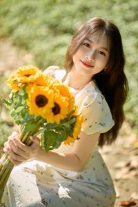 Charming Beauty with Sunflowers in a Natural Landscape-16