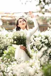 VGU No.100: Serene Beauty A Vietnamese Girl in Ao Dai Embracing a Radiant Daisy Field-2