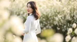 VGU No.100: Serene Beauty A Vietnamese Girl in Ao Dai Embracing a Radiant Daisy Field-3