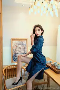 XingYan Star Face Vol.390 Shi An An: Alluring Eastern Charm in Mysterious Blue Cheongsam-9
